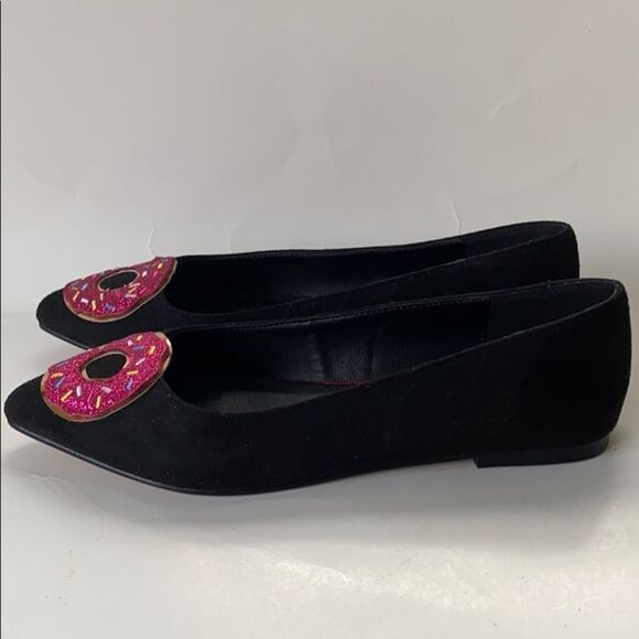 NWOB Asos Pointed Toe Black Suede Donut Flats Sz 4 - Picture 4 of 8